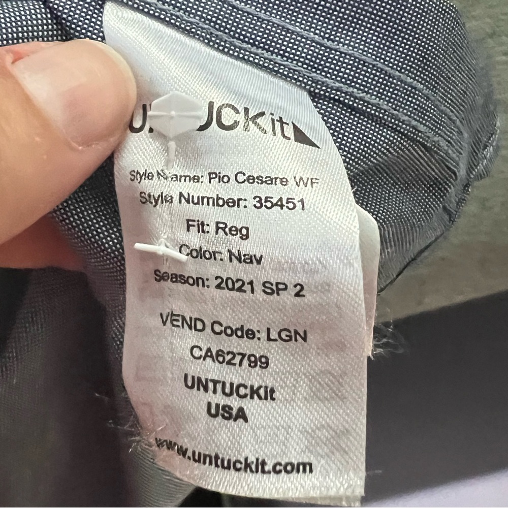 UNTUCKit Wrinkle Free Cotton Regular Fit Navy Button Down Long Sleeve Shirt XXL - Picture 5 of 5